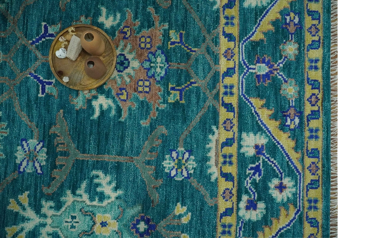 Blue and Mustard Hand knotted Traditional Oriental Oushak 9x12 wool Area Rug