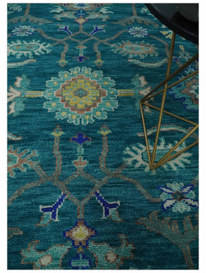 Blue and Mustard Hand knotted Traditional Oriental Oushak 9x12 wool Area Rug