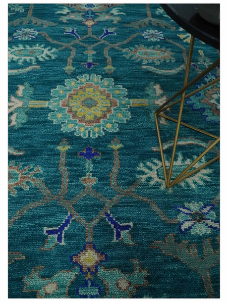 Blue and Mustard Hand knotted Traditional Oriental Oushak 9x12 wool Area Rug
