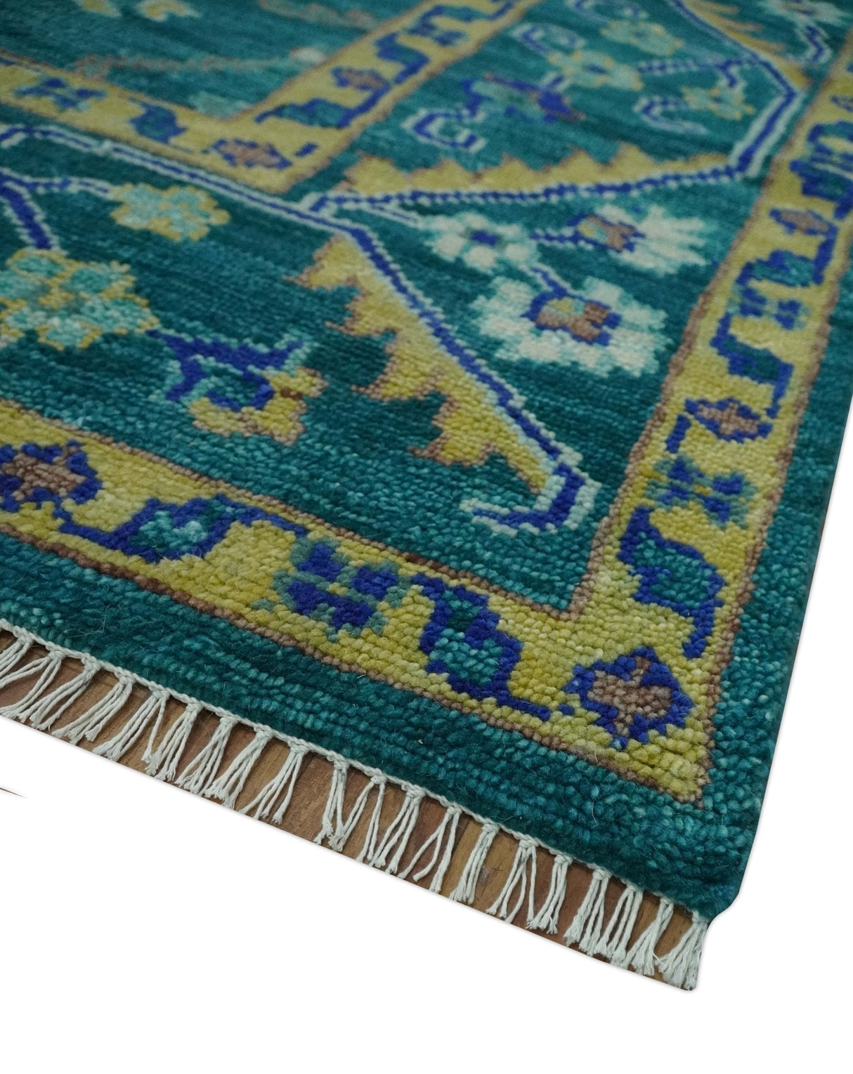 Blue and Mustard Hand knotted Traditional Oriental Oushak 9x12 wool Area Rug