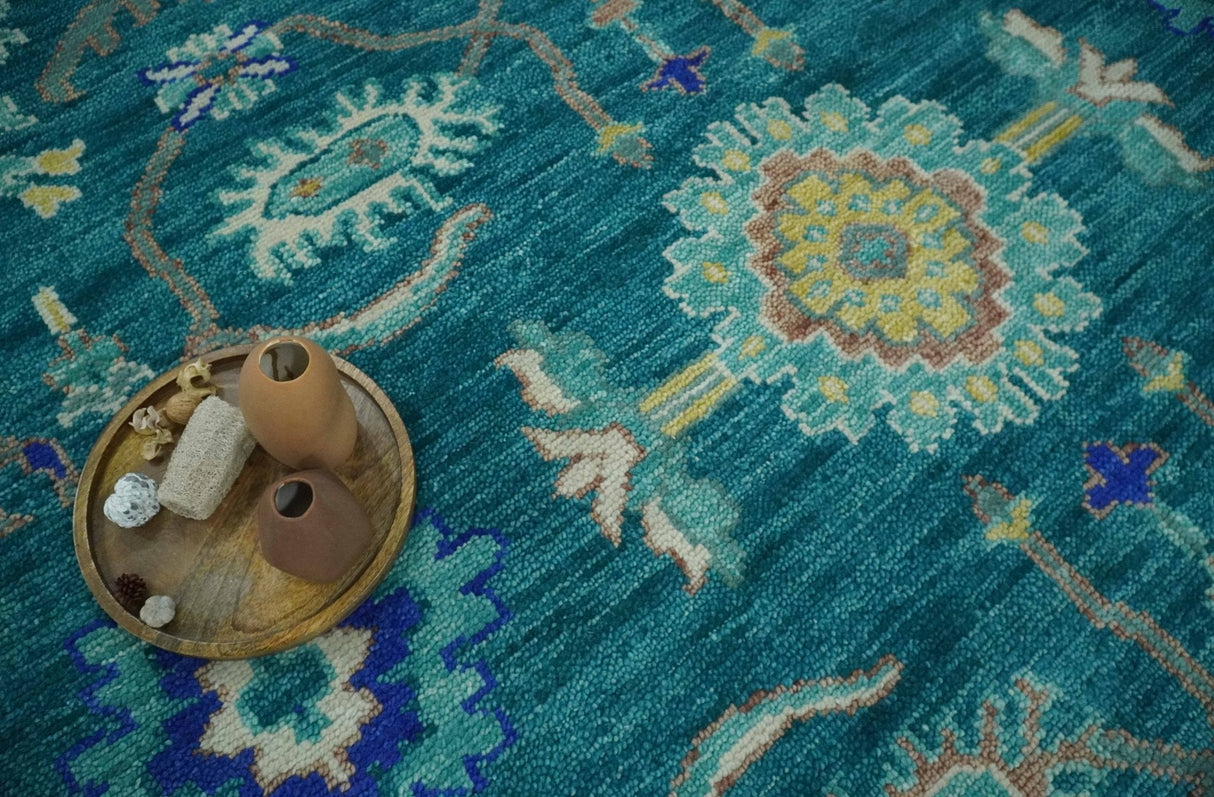 Blue and Mustard Hand knotted Traditional Oriental Oushak 9x12 wool Area Rug
