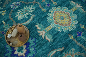 Blue and Mustard Hand knotted Traditional Oriental Oushak 9x12 wool Area Rug