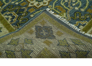 Blue and Olive Traditional motifs design Custom Made wool area rug
