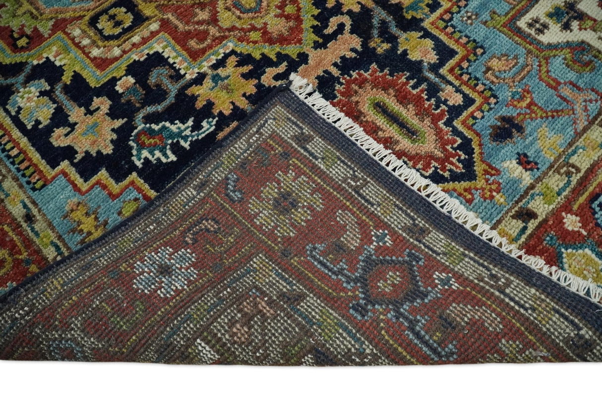 Blue and Rust Hand Knotted 8x10, 9x12, 10x14 and 12x15 Wool Antique Area Rug