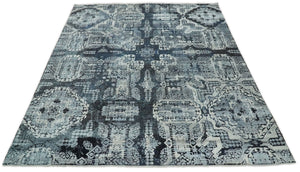 Blue and Silver 8x10 Rug Traditional Handmade Wool and Bamboo Silk Area Rug | TRD1786810