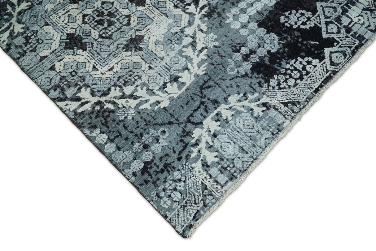 Blue and Silver 8x10 Rug Traditional Handmade Wool and Bamboo Silk Area Rug | TRD1786810