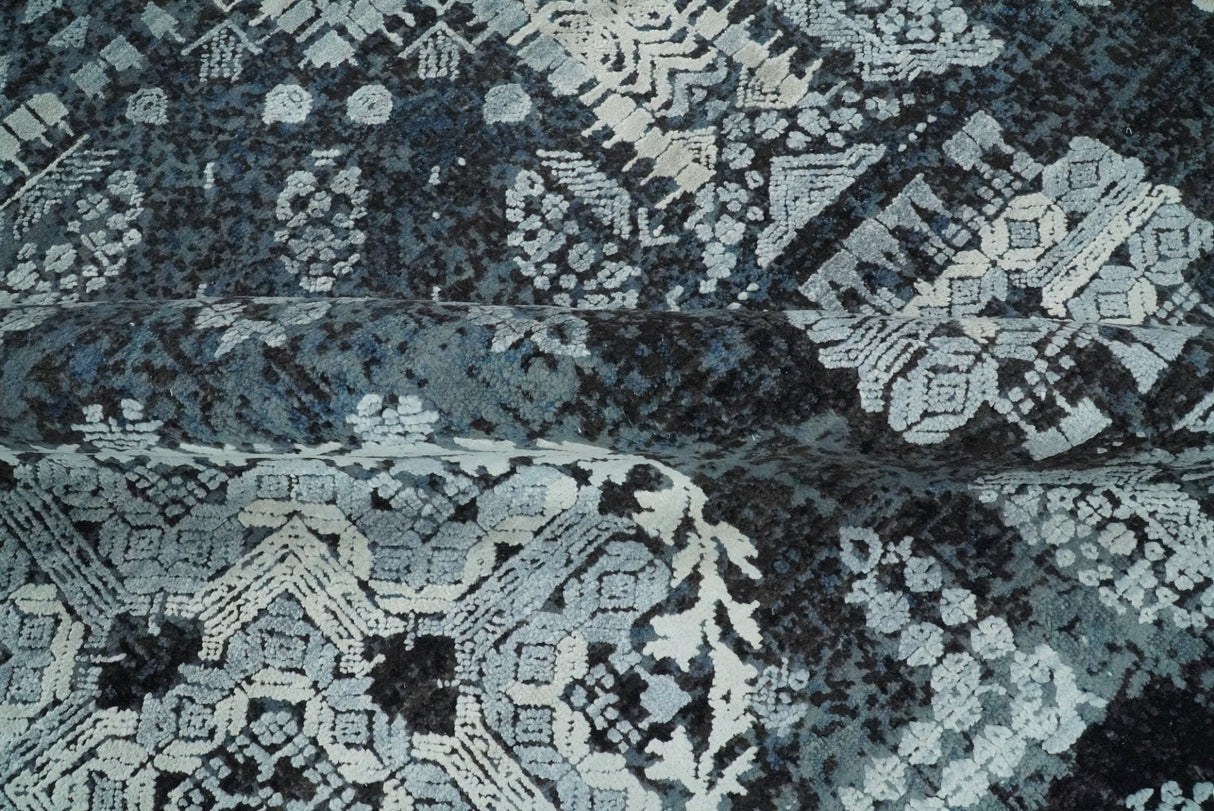 Blue and Silver 8x10 Rug Traditional Handmade Wool and Bamboo Silk Area Rug | TRD1786810