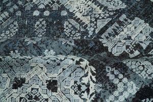 Blue and Silver 8x10 Rug Traditional Handmade Wool and Bamboo Silk Area Rug | TRD1786810