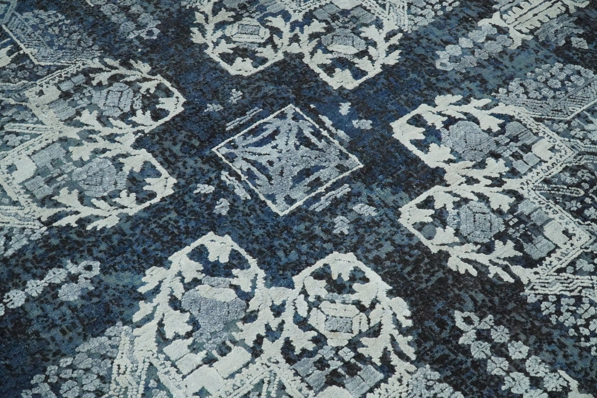 Blue and Silver 8x10 Rug Traditional Handmade Wool and Bamboo Silk Area Rug | TRD1786810