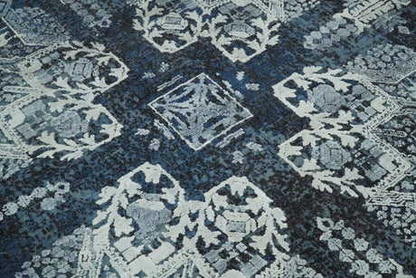 Blue and Silver 8x10 Rug Traditional Handmade Wool and Bamboo Silk Area Rug | TRD1786810