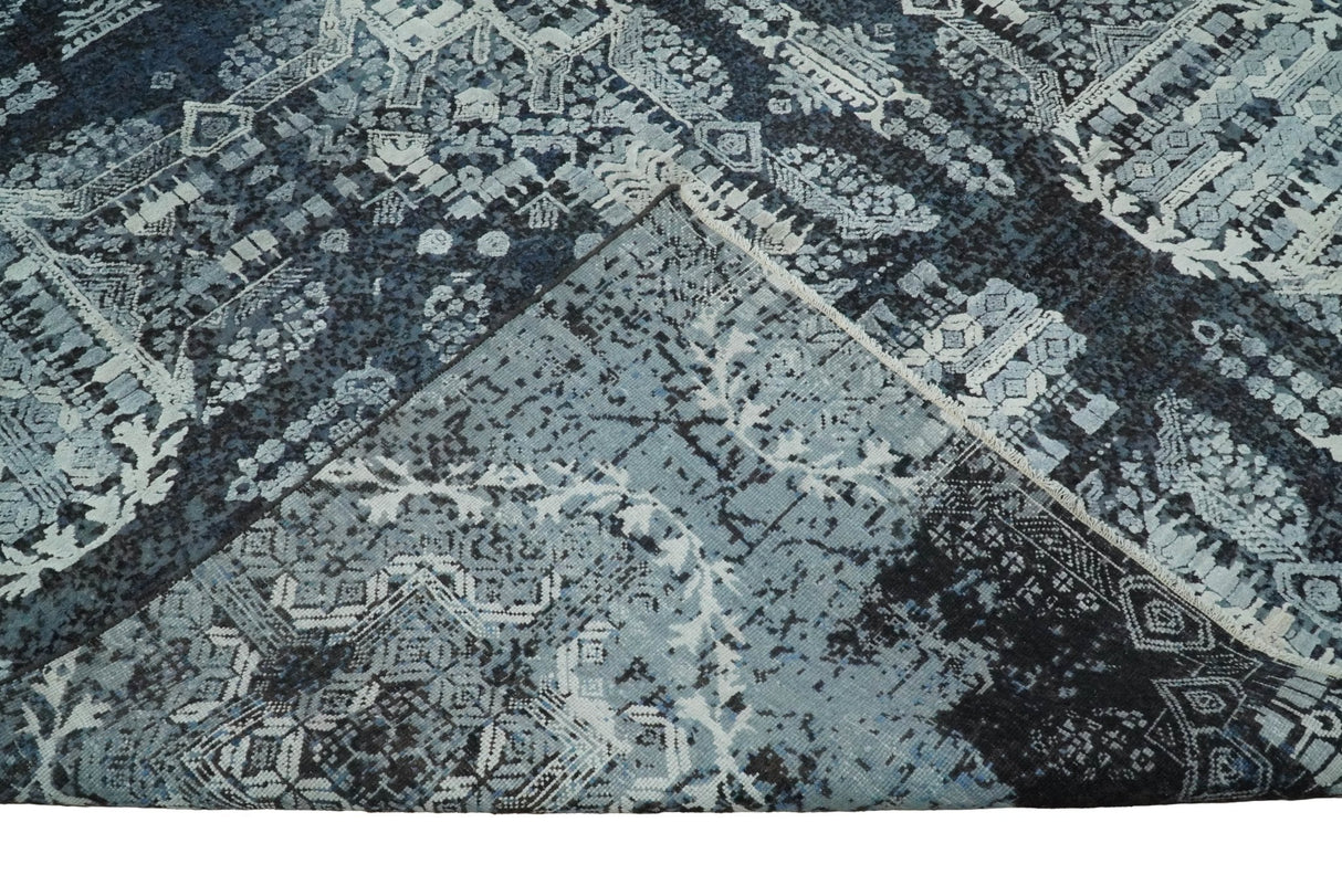 Blue and Silver 8x10 Rug Traditional Handmade Wool and Bamboo Silk Area Rug | TRD1786810