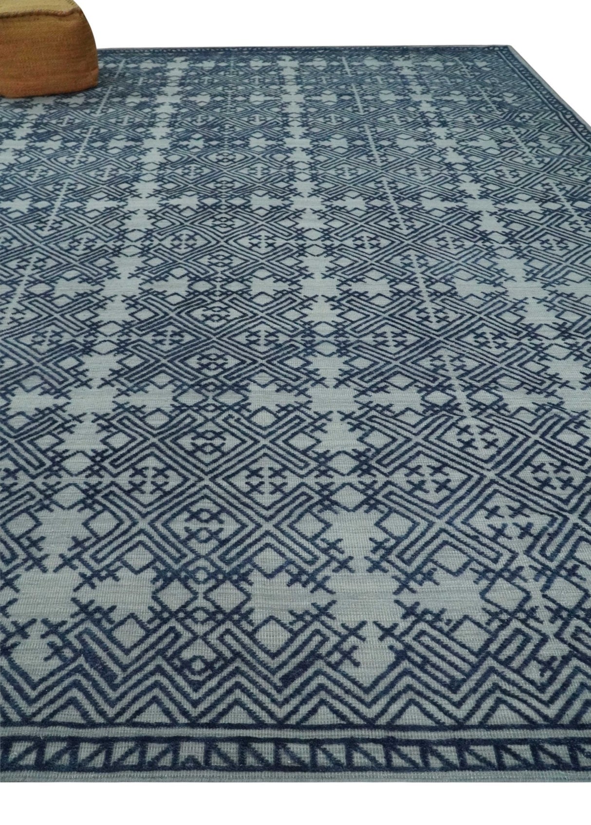 Blue and silver Hand carved Design Traditional Medallion Hand knotted 10x14 wool Area Rug