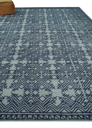 Blue and silver Hand carved Design Traditional Medallion Hand knotted 10x14 wool Area Rug