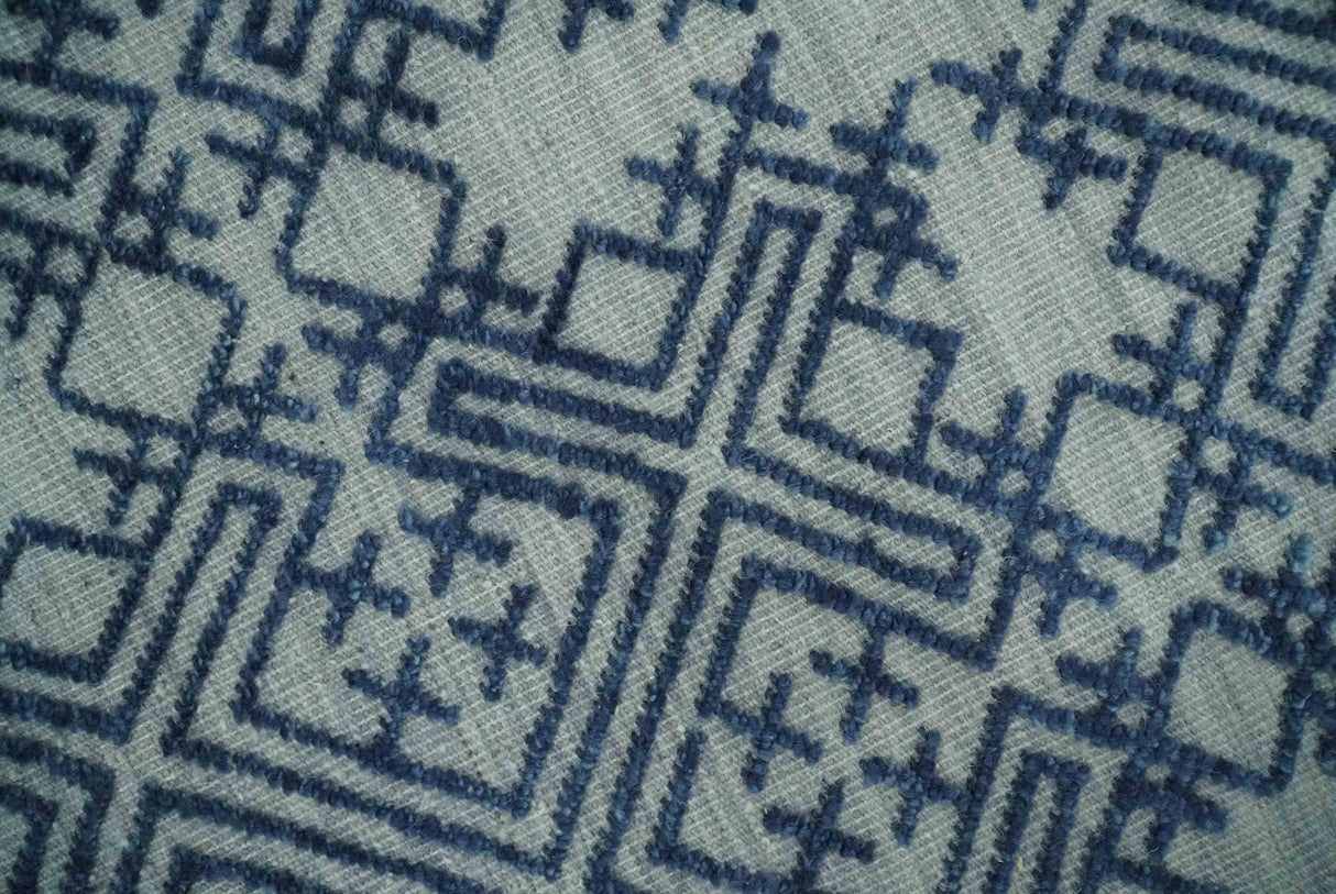 Blue and silver Hand carved Design Traditional Medallion Hand knotted 10x14 wool Area Rug