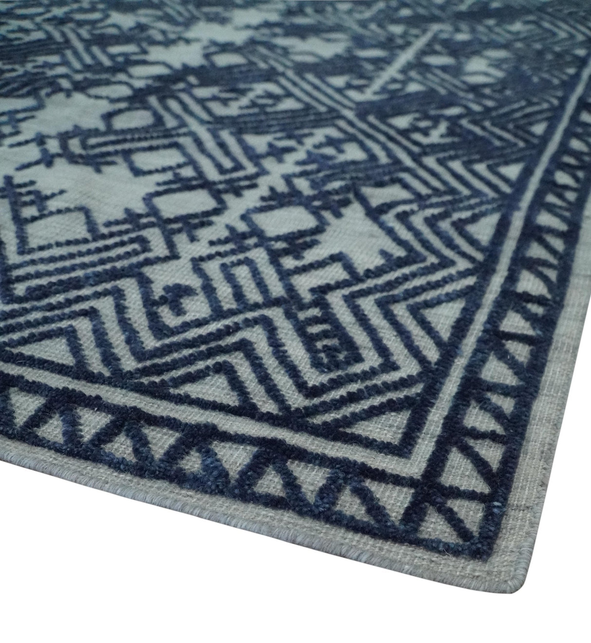 Blue and silver Hand carved Design Traditional Medallion Hand knotted 10x14 wool Area Rug