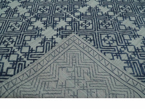 Blue and silver Hand carved Design Traditional Medallion Hand knotted 10x14 wool Area Rug