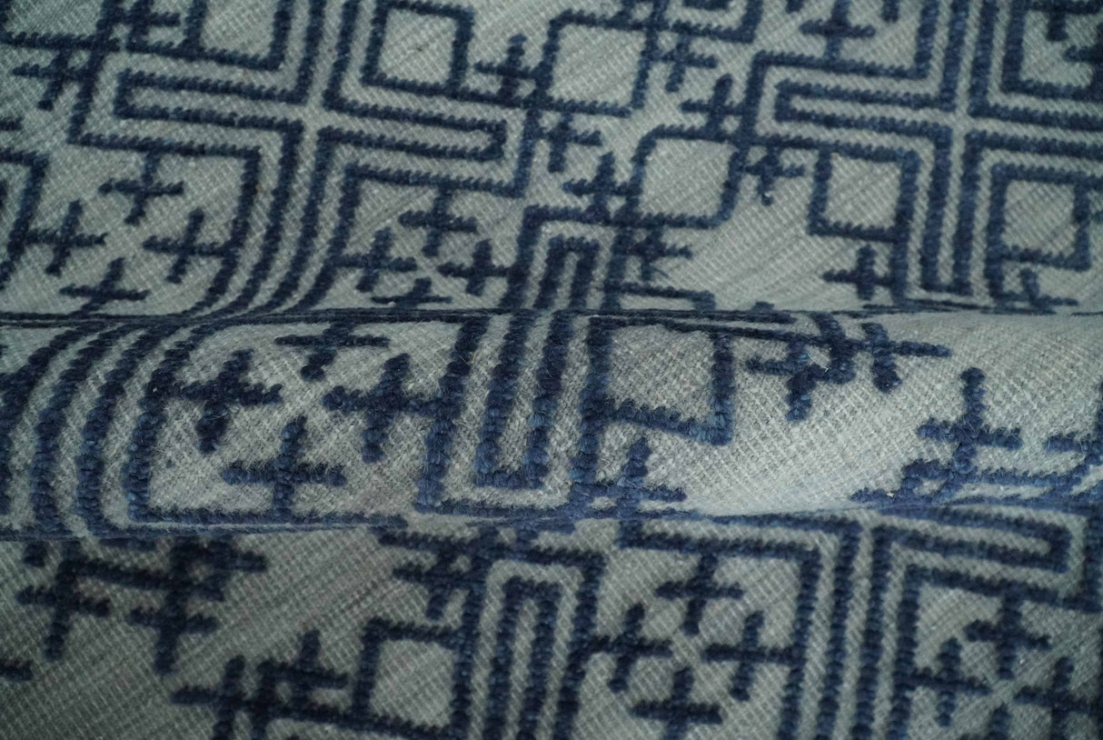 Blue and silver Hand carved Design Traditional Medallion Hand knotted 10x14 wool Area Rug