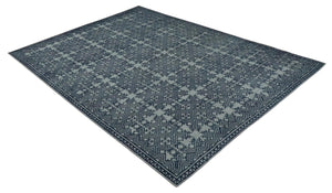 Blue and silver Hand carved Design Traditional Medallion Hand knotted 10x14 wool Area Rug