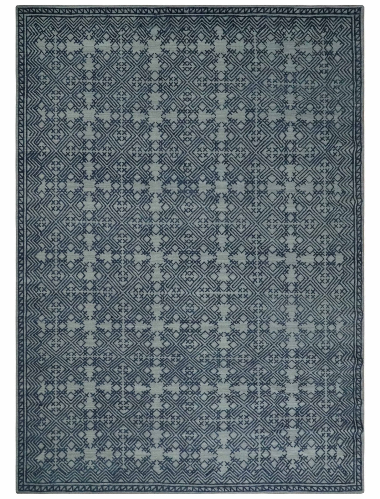 Blue and silver Hand carved Design Traditional Medallion Hand knotted 10x14 wool Area Rug