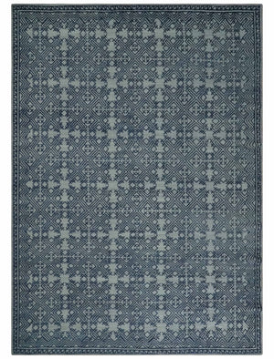 Blue and silver Hand carved Design Traditional Medallion Hand knotted 10x14 wool Area Rug
