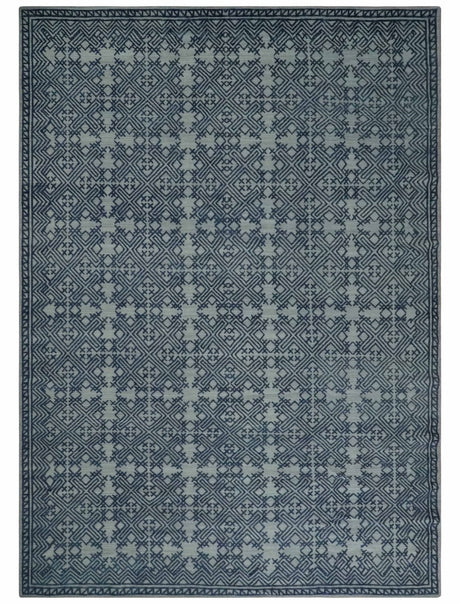 Blue and silver Hand carved Design Traditional Medallion Hand knotted 10x14 wool Area Rug