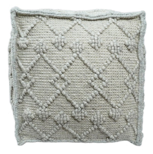 Boho Handwoven Ivory Pouf Ottoman Made with Wool Blend, Tribal Design, Footstool, Couch, Side table | TRD111