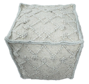 Boho Handwoven Ivory Pouf Ottoman Made with Wool Blend, Tribal Design, Footstool, Couch, Side table | TRD111