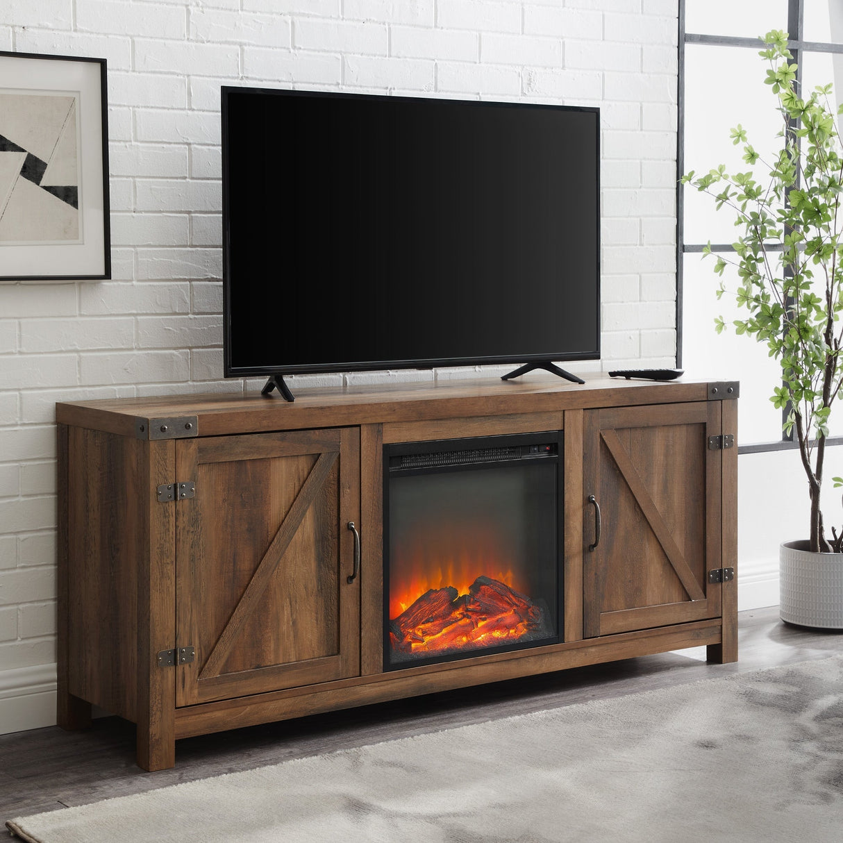 Bolivar Barn Door Fireplace TV Stand