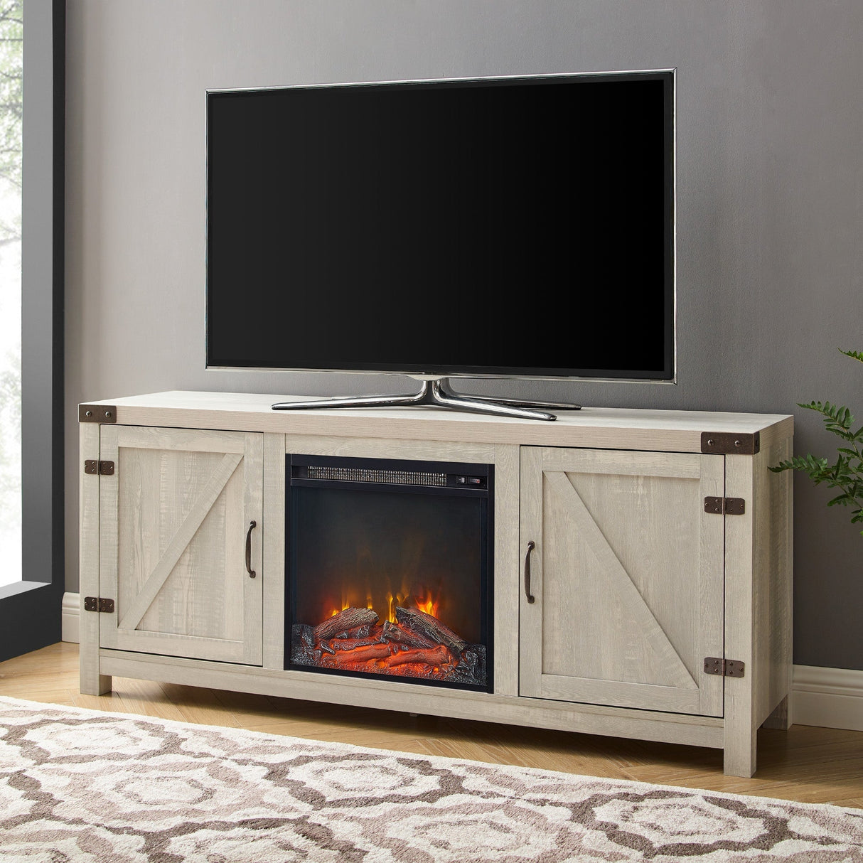 Bolivar Barn Door Fireplace TV Stand