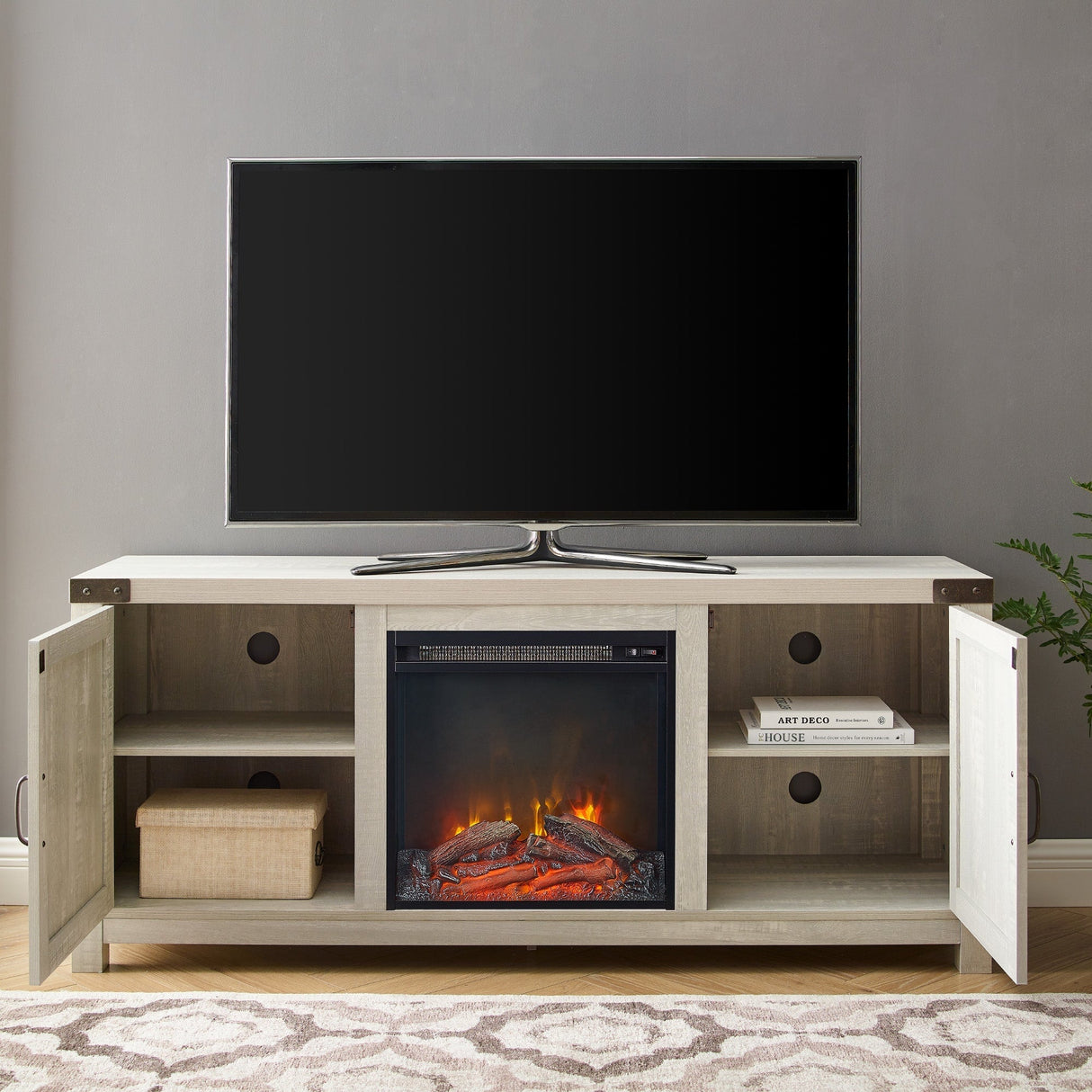 Bolivar Barn Door Fireplace TV Stand