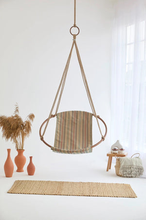 Boves Rast Blue Round Hanging Chair Teak Frame