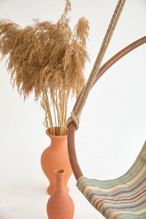 Boves Rast Blue Round Hanging Chair Teak Frame