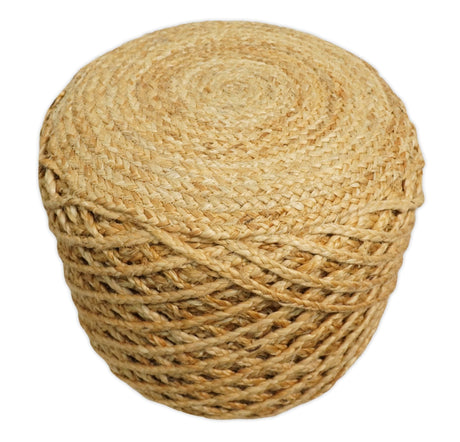 Braided Farmhouse Pouf Natural Brown Basket Weave Round , Boho ottoman Footstool, Side table, Seat , Foot Rest | JP10