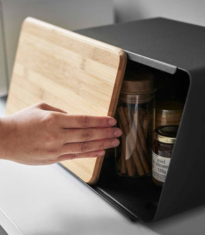 Bread Box with Cutting Board Lid - Steel + Wood