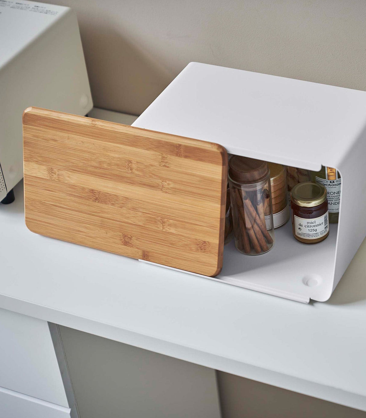 Bread Box with Cutting Board Lid - Steel + Wood