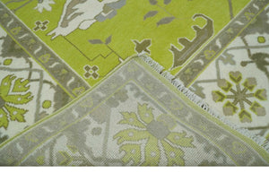Bright Green and Ivory Hand knotted Oriental Oushak 9x12 wool Area Rug