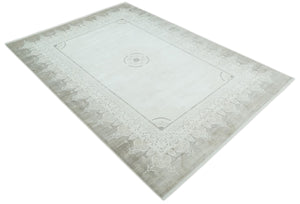 Brown, Beige and Ivory Antique Finish, Vintage look, Art Silk Area Rug, Living Room Rug | TRDMM2