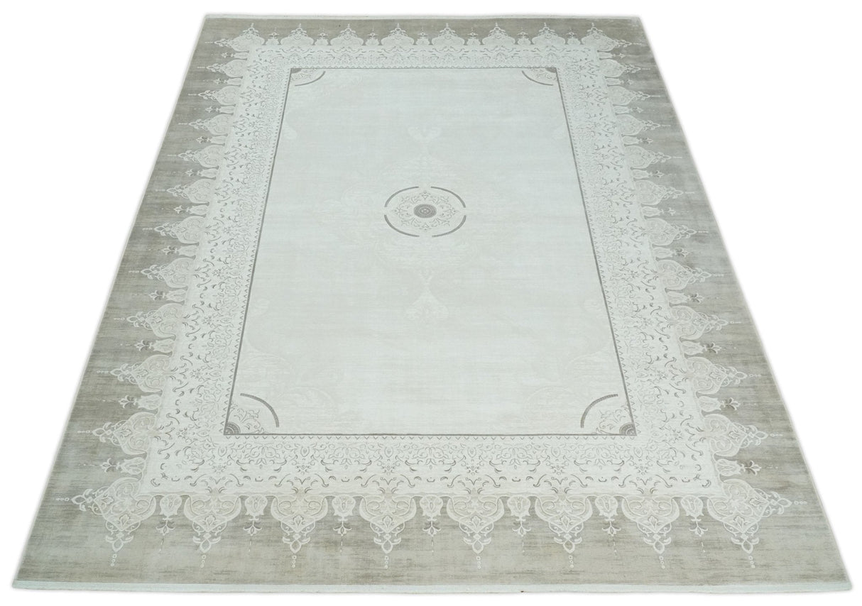 Brown, Beige and Ivory Antique Finish, Vintage look, Art Silk Area Rug, Living Room Rug | TRDMM2