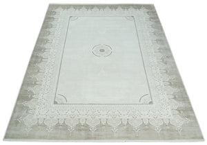Brown, Beige and Ivory Antique Finish, Vintage look, Art Silk Area Rug, Living Room Rug | TRDMM2