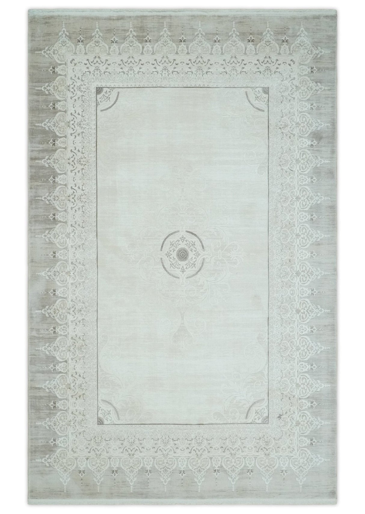 Brown, Beige and Ivory Antique Finish, Vintage look, Art Silk Area Rug, Living Room Rug | TRDMM2
