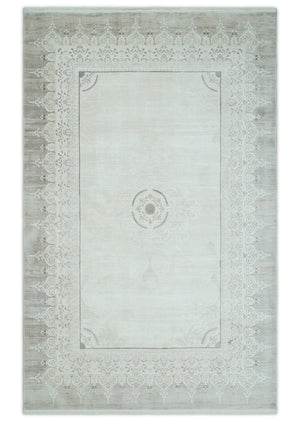 Brown, Beige and Ivory Antique Finish, Vintage look, Art Silk Area Rug, Living Room Rug | TRDMM2