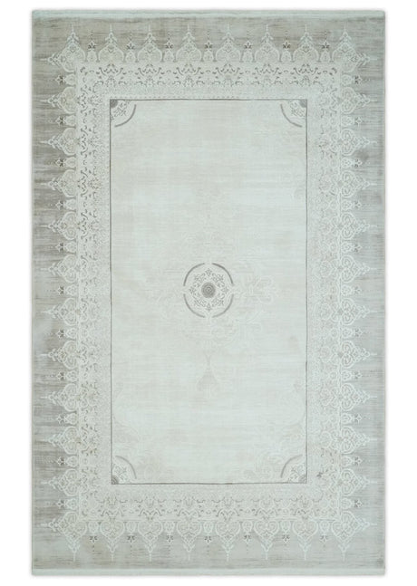 Brown, Beige and Ivory Antique Finish, Vintage look, Art Silk Area Rug, Living Room Rug | TRDMM2