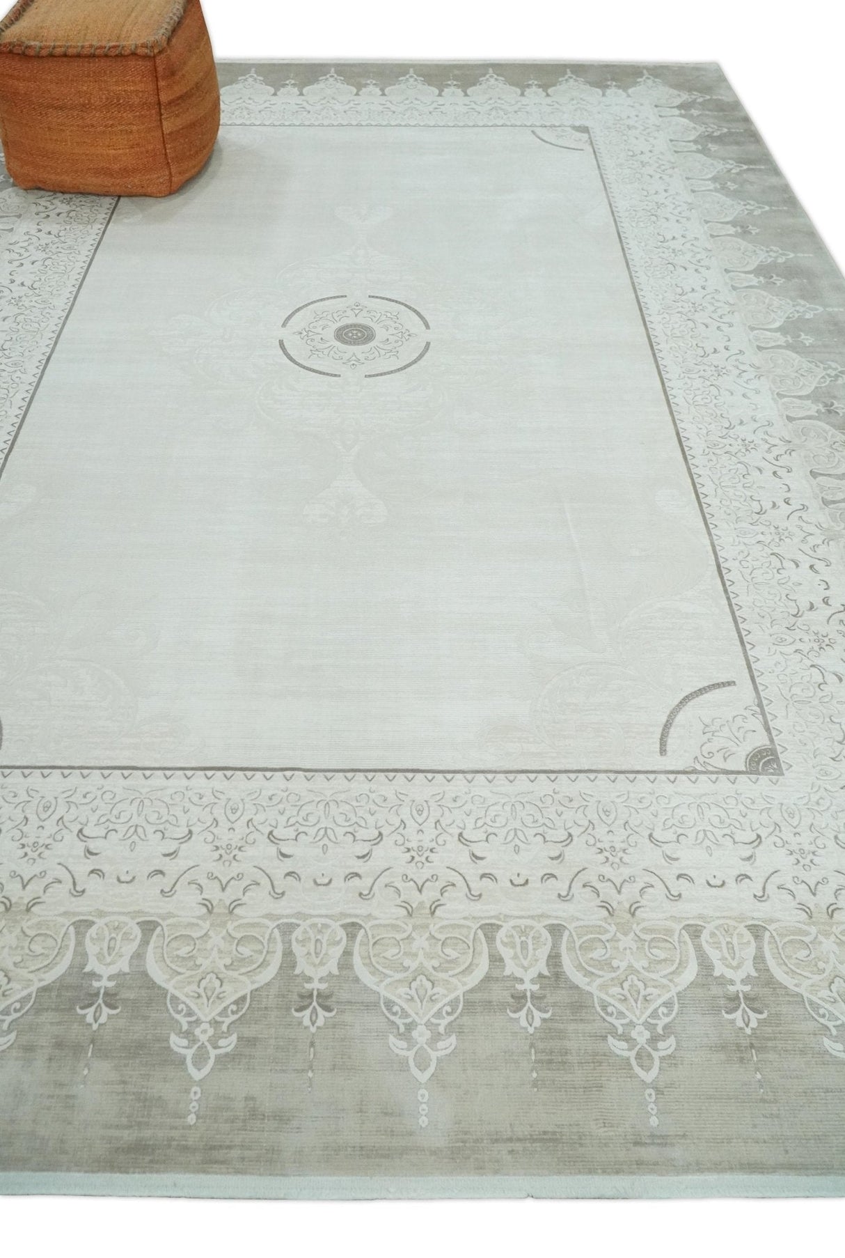 Brown, Beige and Ivory Antique Finish, Vintage look, Art Silk Area Rug, Living Room Rug | TRDMM2