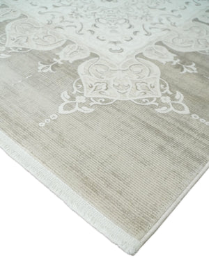 Brown, Beige and Ivory Antique Finish, Vintage look, Art Silk Area Rug, Living Room Rug | TRDMM2
