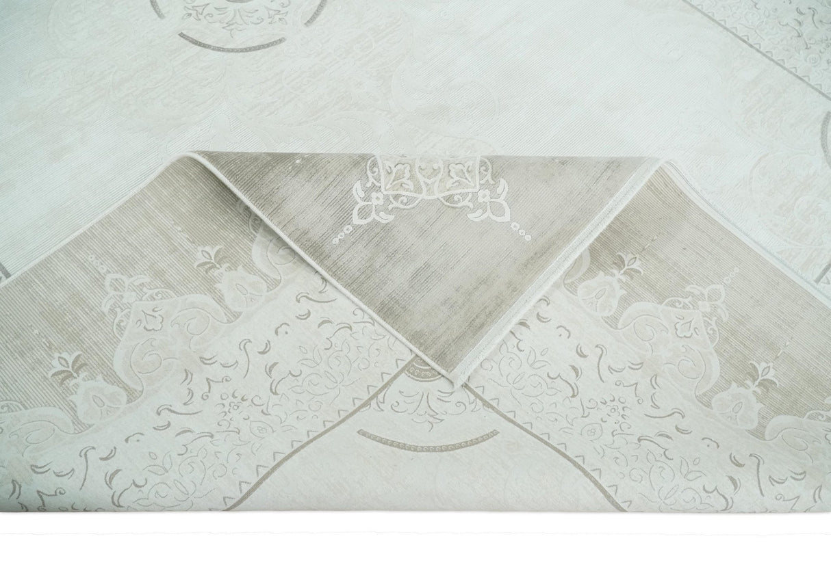 Brown, Beige and Ivory Antique Finish, Vintage look, Art Silk Area Rug, Living Room Rug | TRDMM2