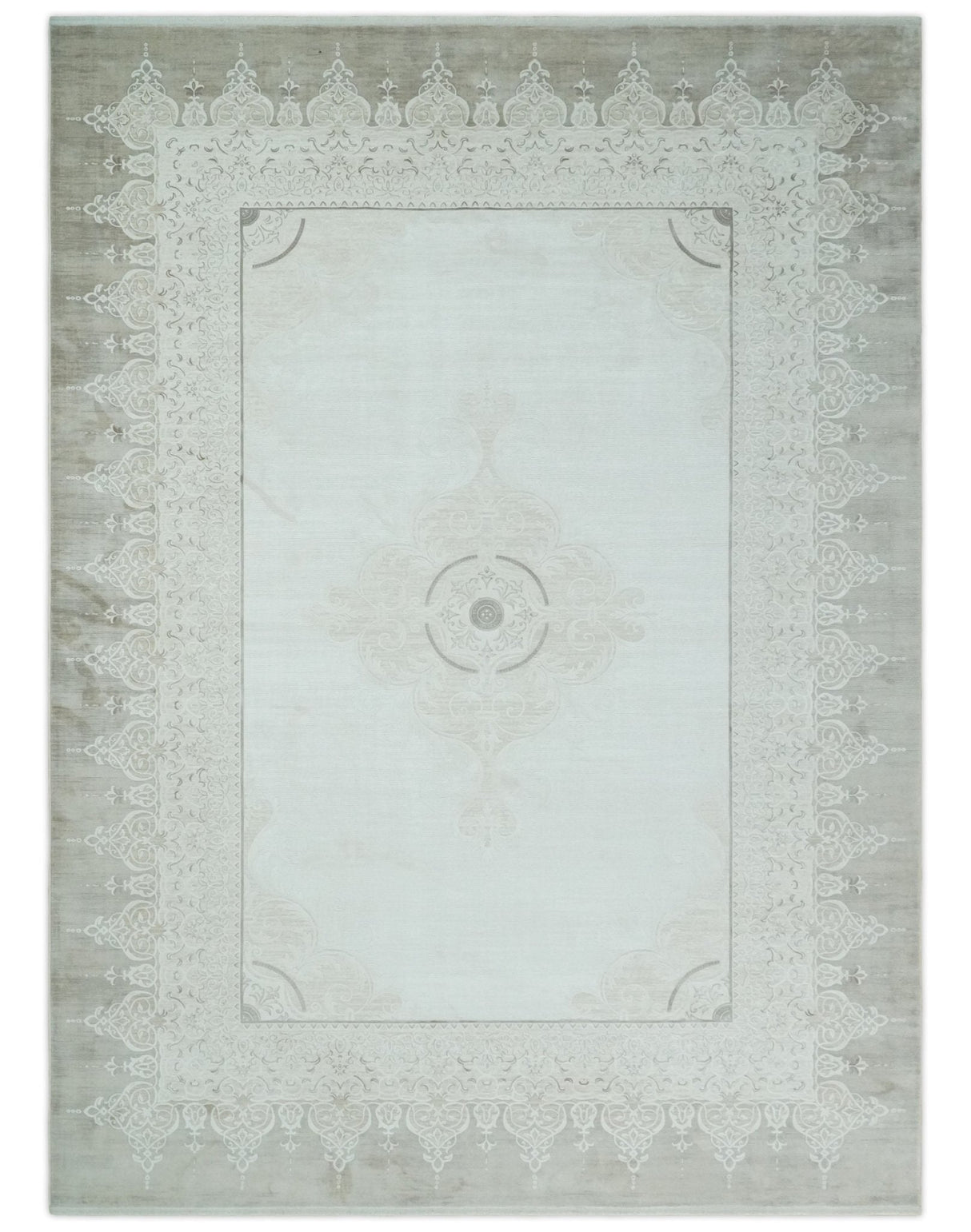 Brown, Beige and Ivory Antique Finish, Vintage look, Art Silk Area Rug, Living Room Rug | TRDMM2