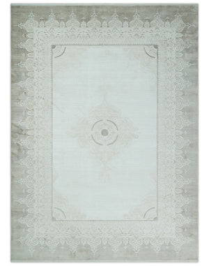 Brown, Beige and Ivory Antique Finish, Vintage look, Art Silk Area Rug, Living Room Rug | TRDMM2