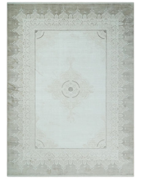 Brown, Beige and Ivory Antique Finish, Vintage look, Art Silk Area Rug, Living Room Rug | TRDMM2