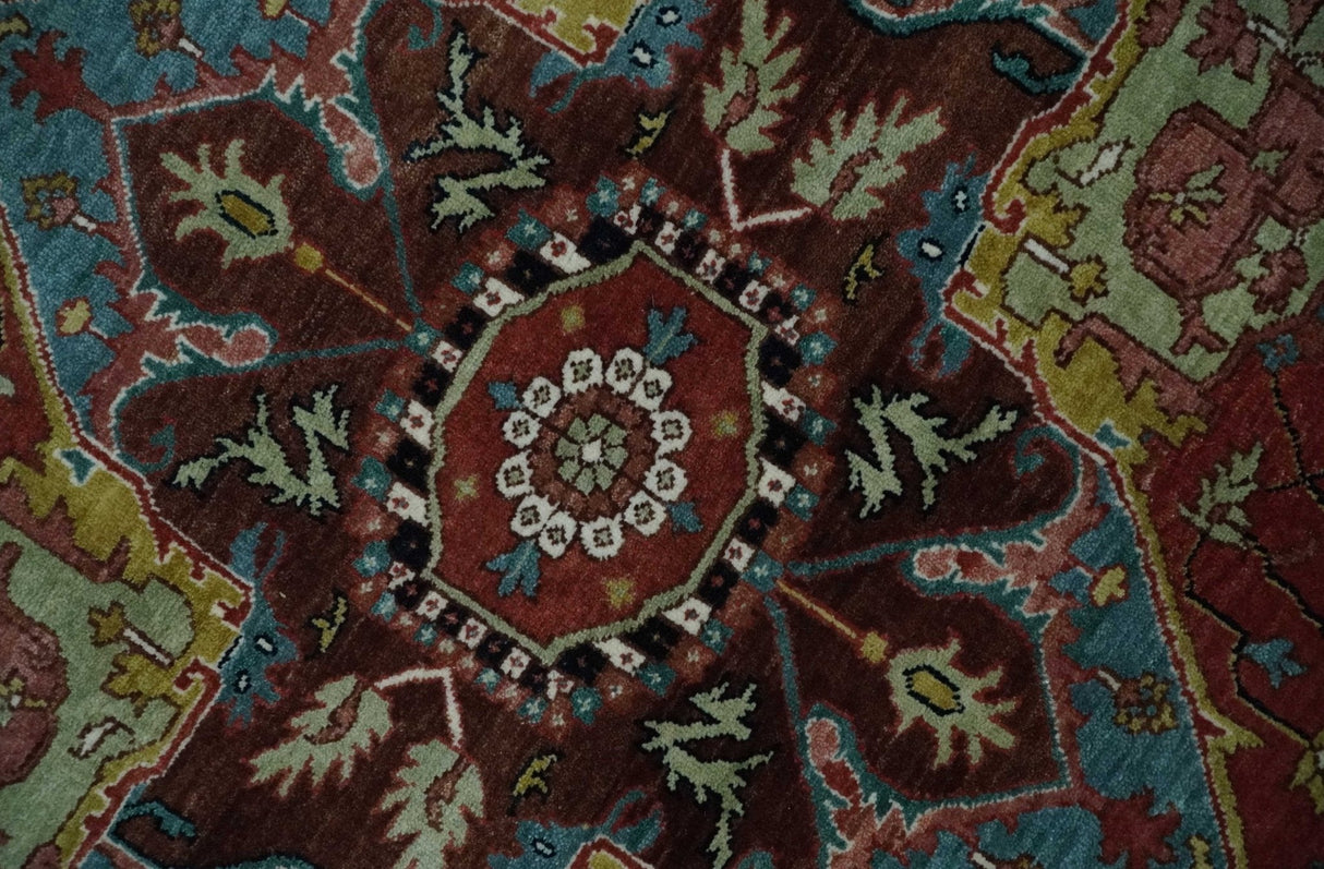 Brown, Ivory and Black Hand Knotted Antique 9x12 Traditional Heriz Serapi Wool Rug | TRDCP1343912