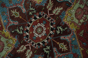 Brown, Ivory and Black Hand Knotted Antique 9x12 Traditional Heriz Serapi Wool Rug | TRDCP1343912